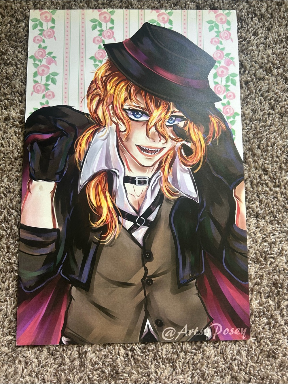 Bungo stray dogs Art Print - Black & Orange Anime Character Illustration by